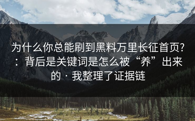 为什么你总能刷到黑料万里长征首页?：背后是关键词是怎么被“养”出来的 · 我整理了证据链